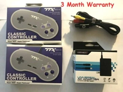 AC Adapter Power Cord + AV Video Cables + 2 Controllers for Super Nintendo SNES - Image 1 of 4