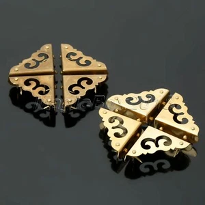 4pcs Brass Cabinet Furniture Hardware Trunk Corners Protector Jewelry Box Decor - Picture 1 of 12