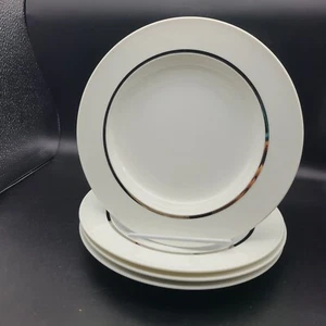 Rosenthal Set (4) tiefe Teller Pastaschalen Porzellan weiß Silberrand 9"  - Bild 1 von 9