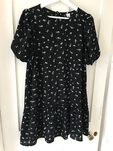 H & M Black Floral Ditsy Print Dress Knee Length Size EUR M approx 12-16 Vgc - Picture 1 of 7