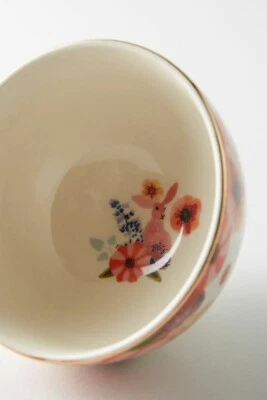 Anthropologie Bowl ASTIAN Dessert RABBIT Bunny Floral Gold Trim Cereal NWT - Image 1 of 3