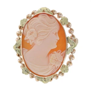 Or Jaune Coque Vintage Broche / Pendentif - 10k Sculpté Cameo Silhouette Broche - Photo 1 sur 6