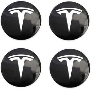 4 LOGO EMBLÈME TESLA NOIR 56 mm STICKER caches moyeu jante, centre de roue NEUF - Imagen 1 de 1