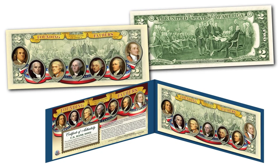 FOUNDING FATHERS of the U.S.A OFFICIAL Legal Tender U.S. $2 Bill (Version 2) - Image 1 of 1
