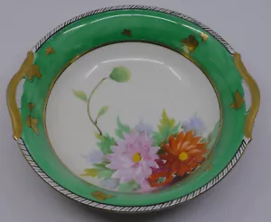 VINTAGE HANDBEMALTE PORZELLAN SERVIERSCHALE MIT NORITAKE-GRIFF, BLUMENDEKOR - Bild 1 von 7