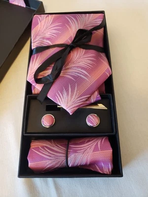 Silk Tie Set Purple by G Faircetti Italy Tie Cuff Links Tie Clasp Pocket Square - Image 1 of 4