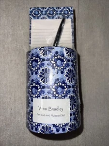 Vera Bradley Pen Cup And Notepad Set Blue - Picture 1 of 5