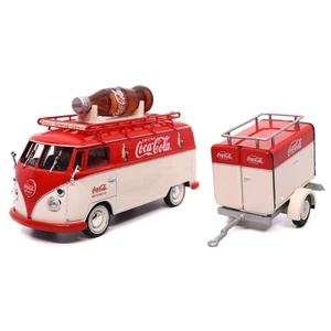 1960 Volkswagen T1 Kombi Van with Trailer Red and Cream Coca Cola 1/43 Diecast - Picture 1 of 12