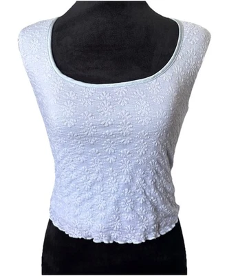 Atelier Kirious BabyDoll Crop Top Y2K 90s Style Floral Ruffle Stretch Shirt Blue - Image 1 of 4