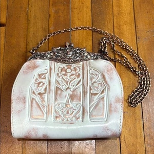 Patricia Nash Ivory Rosario Leather and Chain Tooled Purse 7.5x7.5x1" - Picture 1 of 4