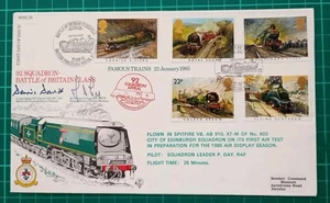 1985 Famous Trains RFDC 92 Battle of Britain Spitfire Flown FDC - Dennis David - Picture 1 of 3