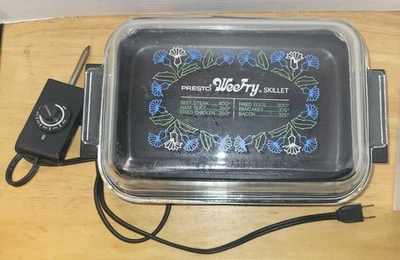 Sartén eléctrica Presto WeeFry tapa floral de vidrio FUNCIONA de colección RV pequeño espacio Foto 1 de 4