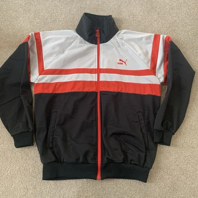 VTG PUMA Track Jacket Men's Size Medium Striped Full Zip Retro 80s 90s Red Black - Image 1 of 4