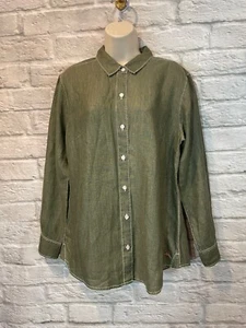 Camisa túnica Tommy Bahama 100 % lino abotonada manga larga verde oliva para mujer M - Imagen 1 de 9