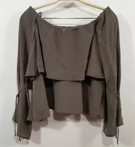 Scanlan Theodore Silk Khaki Green Blouse Sz Fit 10 - Picture 1 of 4