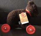 VINTAGE HERMANN TEDDY ORIGINAL SUR ROUES 300/20 MARRON FONCÉ AVEC ÉTIQUETTES