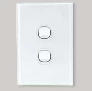 Lumex Silica White Glass Wall Light Switch Double Vertical 2 Two Gang 16A 250V - Picture 1 of 5