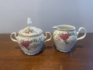 Victoria Rose by BAUM BROS Fine Bohemian China Sugar & Creamer Set W Lid Czech - Picture 1 of 8