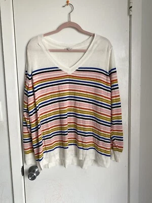 Suéter Skies Are Azul 3X Pullover Rayas Cuello en V Manga Larga Colorido Suave Foto 1 de 4