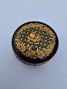 LIMOGES CASTEL FRANCE VINTAGE ROUND TRINKET BOX - BLUE & 22K GOLD - Picture 1 of 5