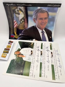 RNC 2004 Calendar Pres Bush And  6 Lapel Pins And 3 Signed Photos - Picture 1 of 12