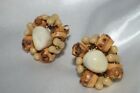 Vintage signed Accessocraft NYC shell center bamboo beads screw back earrings