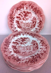 Set Of 7 Meakin Romantic England Penshurst Place 6 3/4" Scalloped Saucers.(BLDG) - Picture 1 of 13