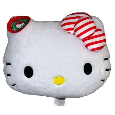 Travesseiro de pelúcia Hello Kitty animal de estimação listra de gato arco brinquedo Sanrio 13” X 17” - Imagem 1 de 4