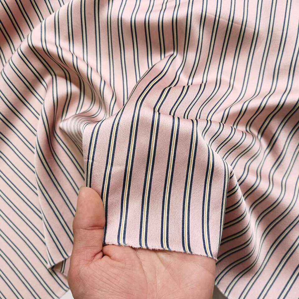 1 yard X 1.48 meter Pink Striped Material Crepe Satin Charmeuse Fabric For Gown - Image 1 of 4