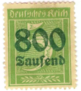 Francobollo iperinflazione Weimar Deutsches Reich 1923. 5 Marchi timbrati 800.000 Marchi - Foto 1 di 1