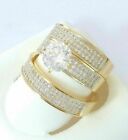 Lab Created Diamond His & Her Trio Bridal Ring Set 14k Yellow Gold Over