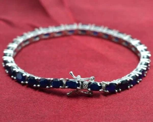Natural Blue Sapphire Bracelet,925 Sterling Silver,Tennis Bracelet,Gift For Her - Picture 1 of 7