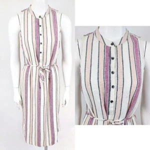 Splendid Linen Striped Shirt Dress $168 NWT NEW Womens XS Pink White Sleeveless - Picture 1 of 9