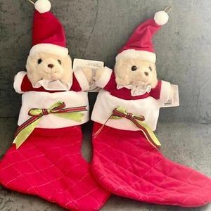 Ancienne paire de bas peluche ours de Noël russe 16" matelassé peluche neuf avec étiquette - Photo 1/6