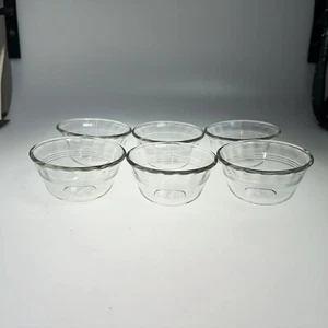 Menge 6-Pyrex #463 Klarglas Pudding Tasse gewellter Rand 6 Unzen Schüssel - Bild 1 von 9
