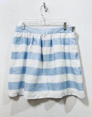 Kenar Womens 12 Striped A Line Skirt Blue Linen Pockets Lined Boho - Image 1 of 4
