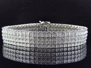 Mens White Gold Plated Silver Tennis 4 Row Illusion Diamond Bracelet 8.5" - Picture 1 of 7
