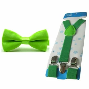Boys Child Kids Satin Color Bowtie Bow Tie Y-Back Elastic Stretchy Suspender Set - Picture 1 of 7