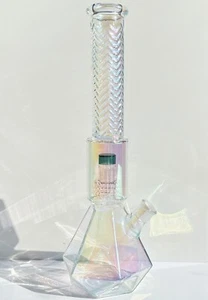 15.5'' Glass Bong Big Capacity Polygon Water Pipe Thick Smoking Hookah 14mm Bowl - Picture 1 of 9