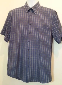 HAUPT Germany Blue Yellow Check Cotton Short Sleeve Casual Shirt Sz Medium 39/40 - Picture 1 of 7