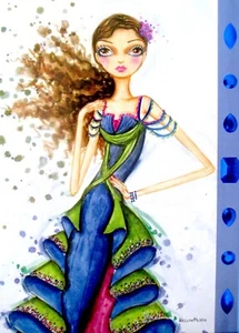 Papyrus Bella Pilar Girl in Blue Dress Blank Any Occasion Greeting Card - Picture 1 of 4