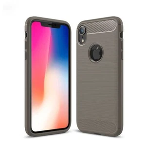 Etui Komórka Ochrona do Apple iPhone XR Case Cover Bumper Wygląd włókna węglowego Etui Szare - Zdjęcie 1 z 8