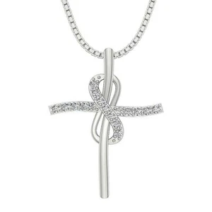Natural Diamond 0.25 Carat I1 G Cross Pendant Necklace 14K White Gold Pave Set - Picture 1 of 12