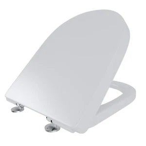 Sedile WC copriwater forma D in plastica tavoletta universale soft close bianco - Foto 1 di 10
