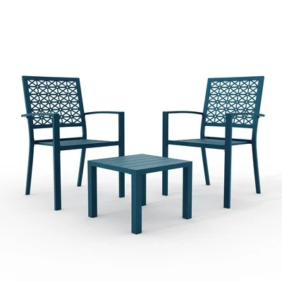3 Piece Patio Bistro Set, Outdoor Furniture Set ,Stackable Steel Chair and Table - Image 1 of 4