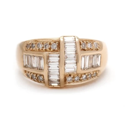 Anillo cúpula baguette de diamantes de 1,6 quilates, oro amarillo de 14 k, anillo tamaño 6,75 Foto 1 de 4