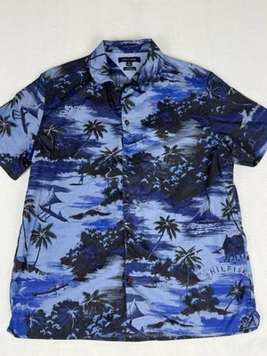 Camisa Tommy Hilfiger Hawaiana Algodón Abotonada Azul Para Hombre M Foto 1 de 4