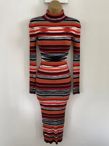 Karen Millen S Size 10 12 STRIPED RIBBED FINE KNIT DRESS IN MULTI - Picture 1 of 9