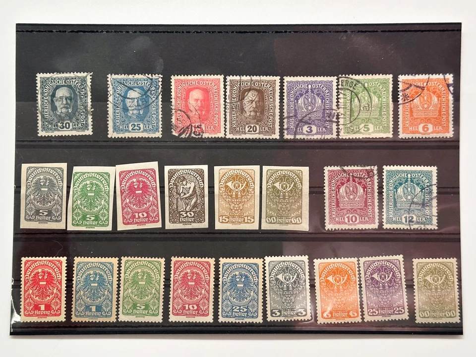 Estampillas postales Austria-Hungría 1902-1918 conjunto vintage de 24 era Primera Guerra Mundial MH MNG Foto 1 de 4