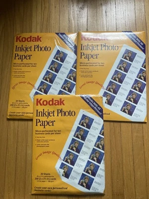 3 Kodak inkjet Photo Paper Micro-perforated For Ten Business Cards Per Sheet - Image 1 of 4